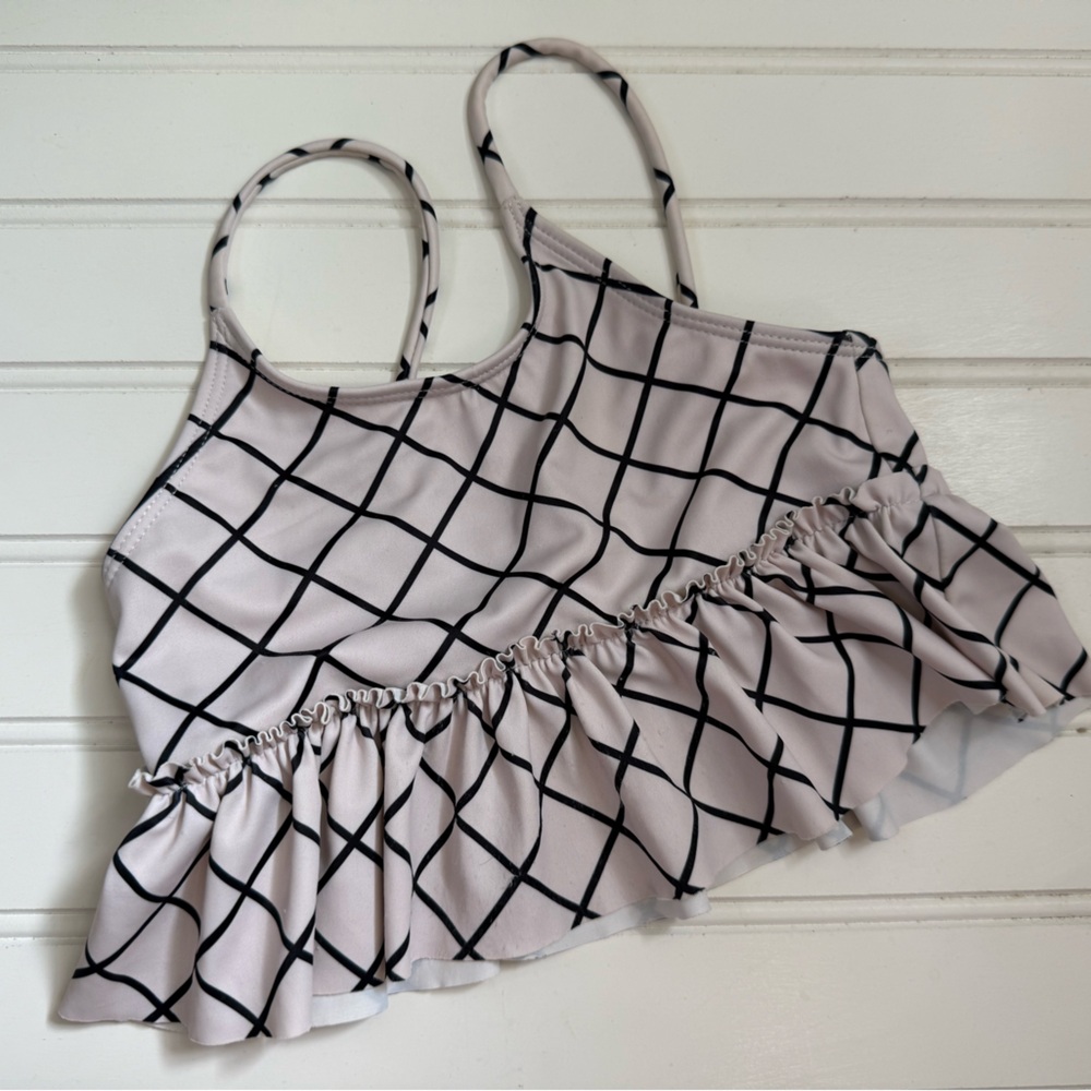 Kortni Jeane Light Pink & Black Grid Ruffle Bikini Top